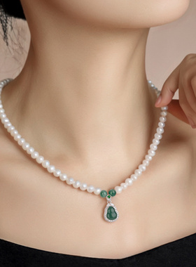 翡翠葫芦福禄天然淡水珍珠项链女送妈妈母亲吊坠生日礼物长辈颈链