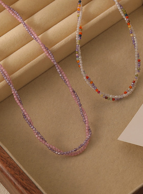 新款多巴胺彩色石头串珠项链不掉色女百搭气质高级感简约时尚