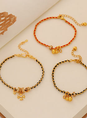 新款时尚精致轻奢锆石葫芦红绳编织手链女复古百搭气质十字架