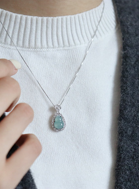 新中式精致轻奢翡翠葫芦通体925银项链时尚气质百搭高级感锁骨链