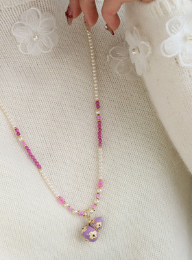 原创新款复古精致时尚紫色四叶草葫芦项链轻奢高级感长款毛衣