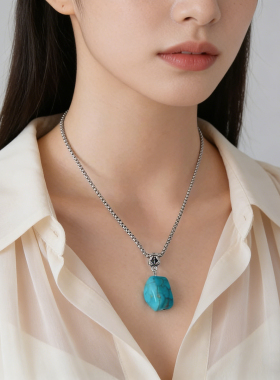 复古随形子绿松石吊坠民族风项链