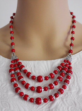 波西米亚民族风长款蓝色多层项链