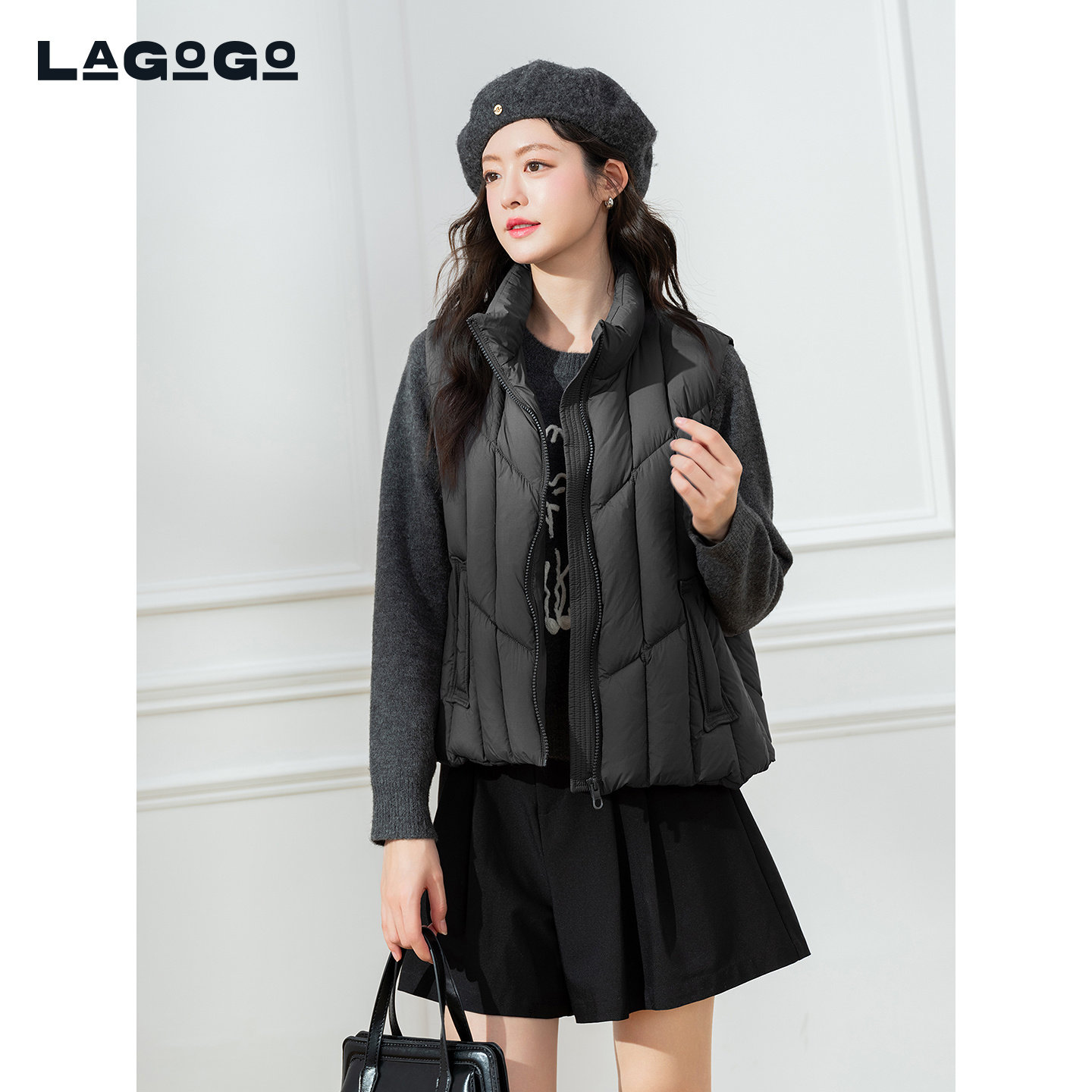 LAGOGO灰色立领羽绒女拉谷谷2025冬新款保暖外穿马甲OCYY13XB47,淘宝优惠券,粉丝福利购,淘宝优惠卷