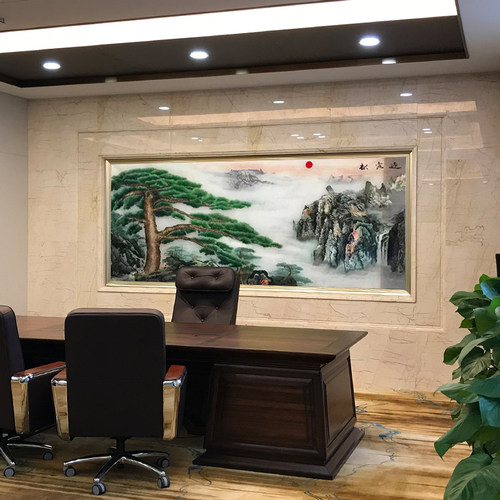 有福湘绣招财迎客松聚宝盆大尺寸挂画别墅酒店大堂装饰画风水名画 - 图0