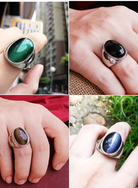黑宝石戒指钛钢欧美男不褪色霸气