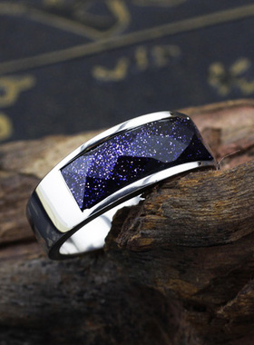 钛钢宝石镀金不褪色刻字男士戒指