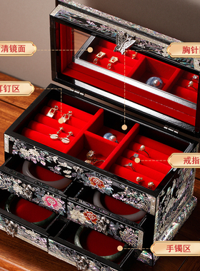 锦贝传说螺钿漆器复古高档首饰盒珠宝项链手镯收纳商务送长辈礼物