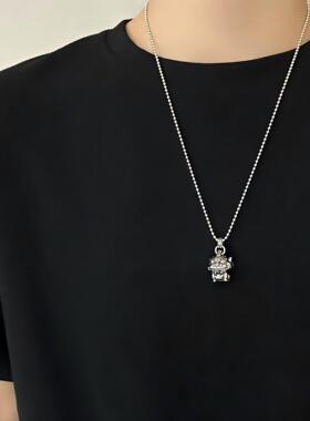 S925纯银毛衣链圆珠项链男女款百搭素链轻奢小众设计感ins风