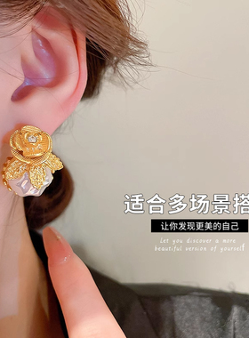 银针镶钻耳环中古法式耳钉
