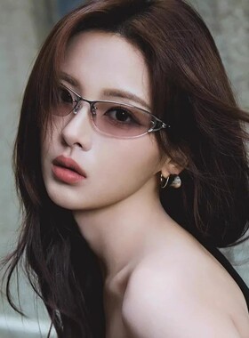 杨超越同款粉紫色猫眼无框半框墨镜女清冷感韩系辣妹街拍太阳眼镜