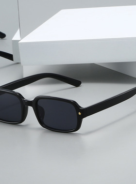 韩版黑色方形复古墨镜男士开车防紫外线高级感太阳镜女方圆脸显瘦