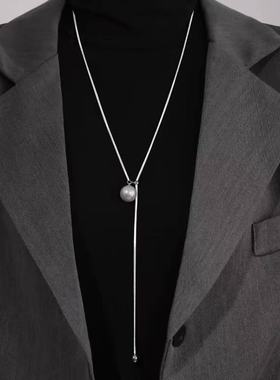925镀银抽拉珍珠长款毛衣链项链女时尚简约小众设计ins风个性