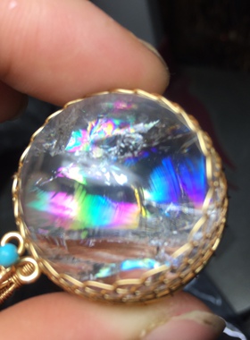 天然胶花白水晶球吊坠纯银