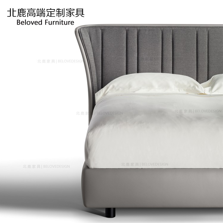 意式轻奢实木床极简布艺床婚床现代简约1.8米主卧双人床主大小户 - 图0
