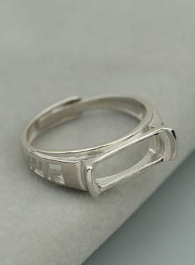 情侣琥珀蜜蜡纯银活口方形戒指托