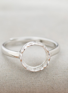 花边纯银琥珀蜜蜡镶嵌活口戒指托