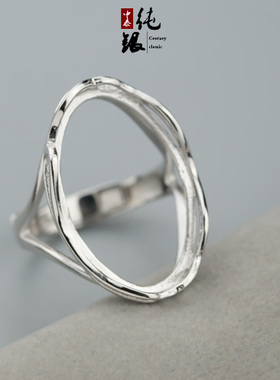 纯银复古定制琥珀活口戒指戒托