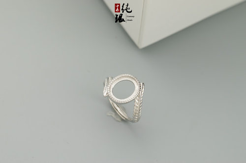 S925纯银女椭戒指空托 女款镶嵌蜜蜡琥珀镀18K白金戒托空托9*11 - 图1