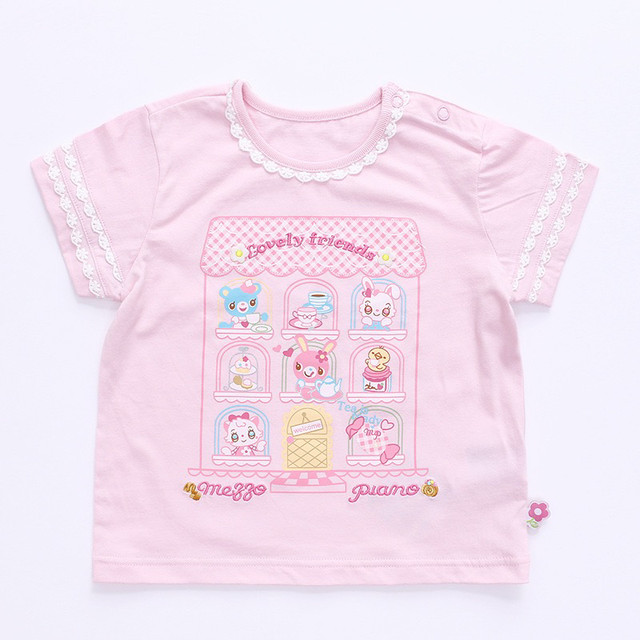 Pure cotton short-sleeved girls' clothing sweet and cute cartoon round neck