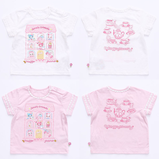 Pure cotton short-sleeved girls' clothing sweet and cute cartoon round neck