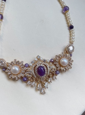 moonhee手作紫晶淡水珍珠项链