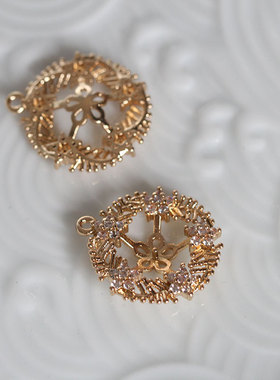 珍珠托挂坠黄铜锆石保色电镀