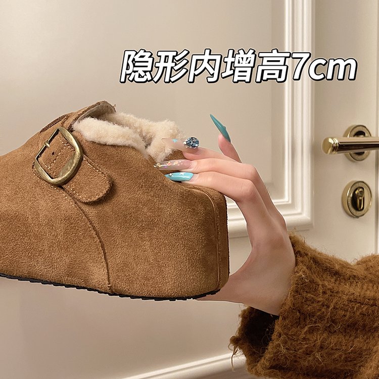 真皮厚底加绒7cm豆豆勃肯雪地靴女2025年冬季新款保暖棉鞋乐s578 - 图1