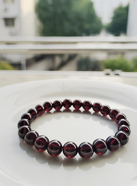 天然巴西老矿石榴石手链酒红色石榴石单圈水晶手串饰品礼物一级品
