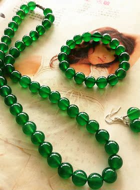 天然冰种碧玉绿玛瑙项链手链耳环珠宝套装饰品妇女节送妈妈礼物