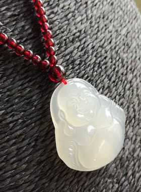 小佛项链吊坠红石榴石项链手工编织女简约时尚毛衣链女白玉髓原创