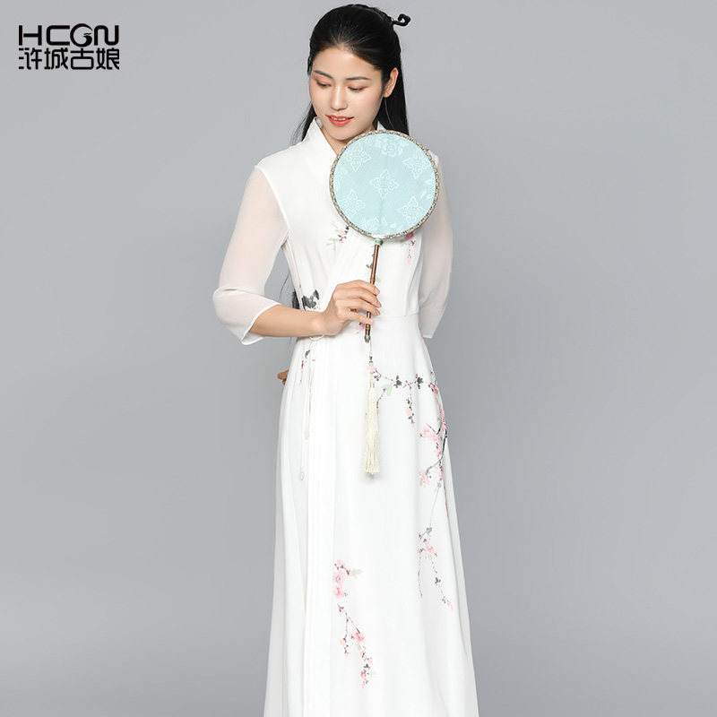 新中式夏季桑蚕丝精致印花长裙国风系带V领轻薄舒适透气女连衣裙,淘宝优惠券,粉丝福利购,淘宝优惠卷