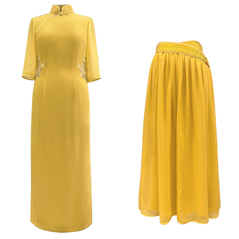 浒城古娘新款醋酸奥黛气质两件套装新中式国风改良旗袍连衣裙女夏,淘宝优惠券,粉丝福利购,淘宝优惠卷