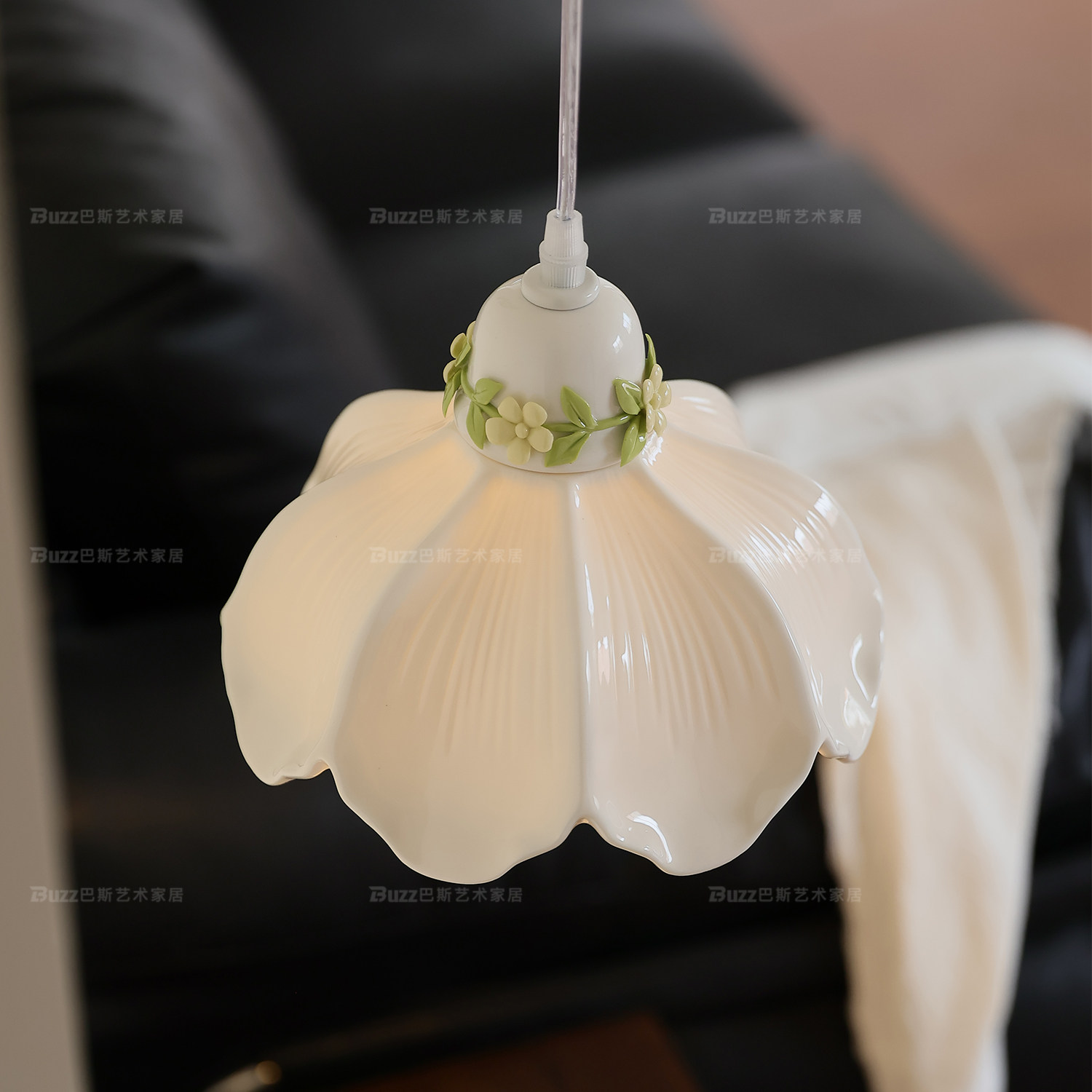 法式田园风卧室床头小吊灯女儿房间陶瓷花朵吊线灯奶油风护眼吊灯,淘宝优惠券,粉丝福利购,淘宝优惠卷