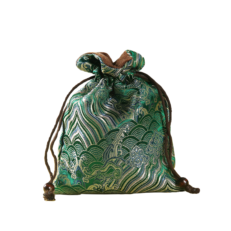 手工高档刺绣锦囊福袋绿色小布袋束口抽绳文玩收纳珠宝翡翠首饰袋,淘宝优惠券,粉丝福利购,淘宝优惠卷