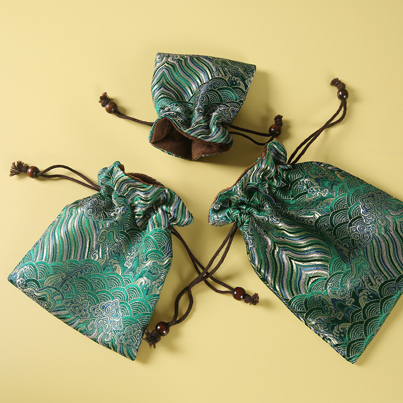 手工高档刺绣锦囊福袋绿色小布袋束口抽绳文玩收纳珠宝翡翠首饰袋,淘宝优惠券,粉丝福利购,淘宝优惠卷