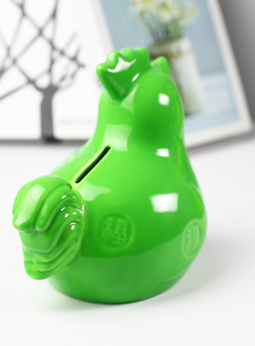 绿色陶瓷公鸡创意风水摆件