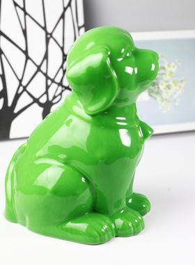 绿色陶瓷狗摆件风水客厅桌面装饰