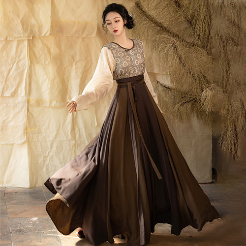 拟梦醉唐国风原创日常唐褙子通勤轻唐制汉服女秋圆领6米摆十破裙 - 图0