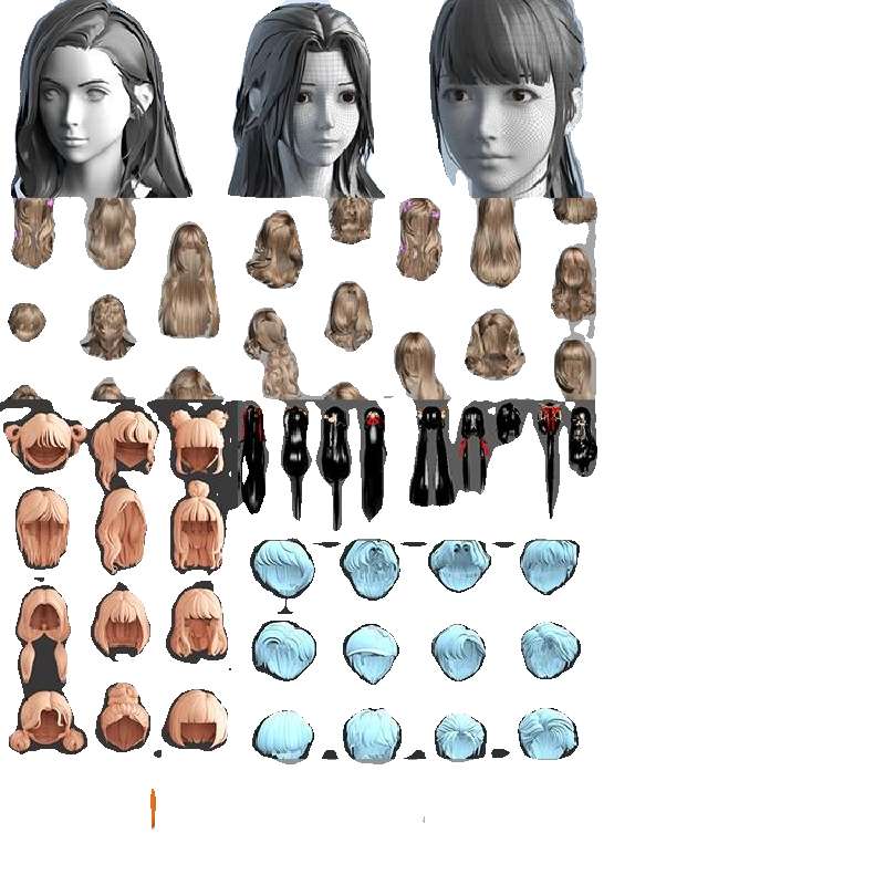 C4D卡通头发毛发3D模型FBX格式OBJ素材男女动漫人物发型Q版 M357 - 图0