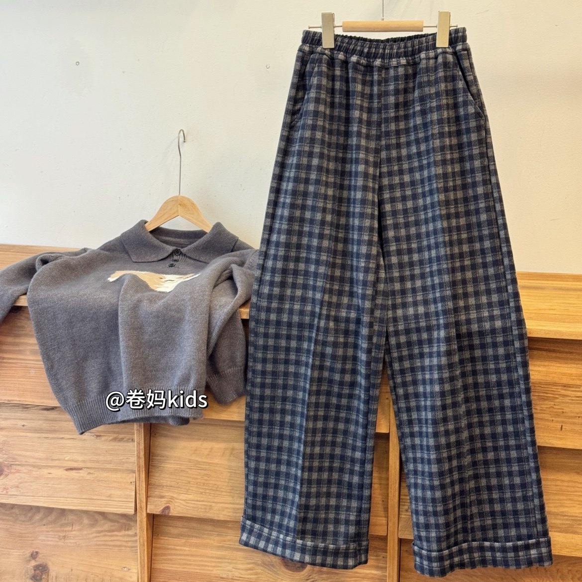 卷妈童品26冬季中大童套装Polo衫毛衣加绒软呢子格子阔腿裤两件套,淘宝优惠券,粉丝福利购,淘宝优惠卷