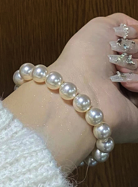 珍珠手链女施家正圆高级感弹力绳叠戴首饰时尚2026新款手串大珍珠