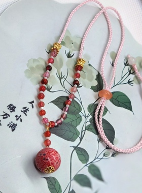 新中式项链女款15mm欧泊大漆珠转运珠挂件锁骨链饰品新款