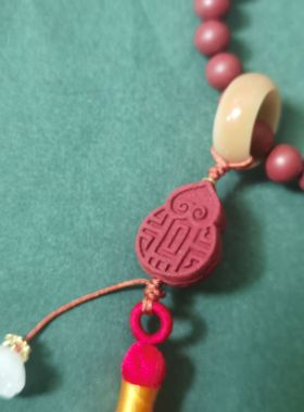 天然大漆珠花蕊夫人8mm合香珠手捻财字葫芦牌