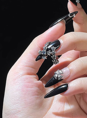 欧美小众设计复古朋克十字架镶钻潮酷开口戒指女暗黑风情侣食指环