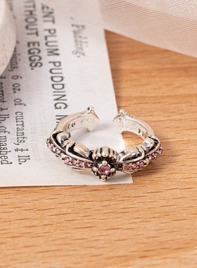 潮克罗心戒指十字架复古做旧开口镶钻守护者十字花千禧风男女指环