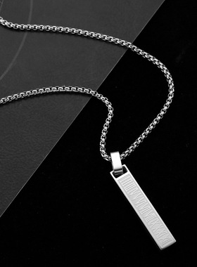 不锈钢罗马数字复古立体长方条抛光吊坠钢色黑色男士几何项链批发