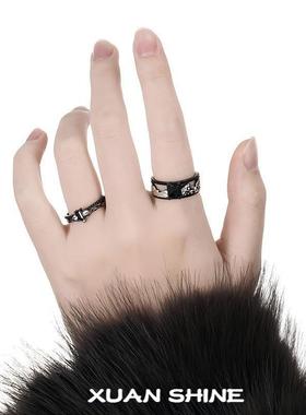 黑金高级感轻奢锆石情侣对戒恋与深空秦彻婚戒小众设计开口戒指女