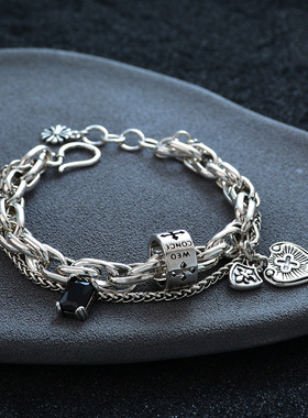 欧美跨境爆款十字架黑色锆石手链女复古嘻哈鸢尾花手饰一件代发