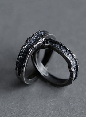 深渊情侣戒指男女一对开口指环冷淡风单身戒复古做旧仿泰银对戒
